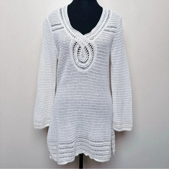 Tommy Bahama Womens Small Sand Dollar Shimmer  Tunic Sweater In Soft Gold - Picture 2 of 16